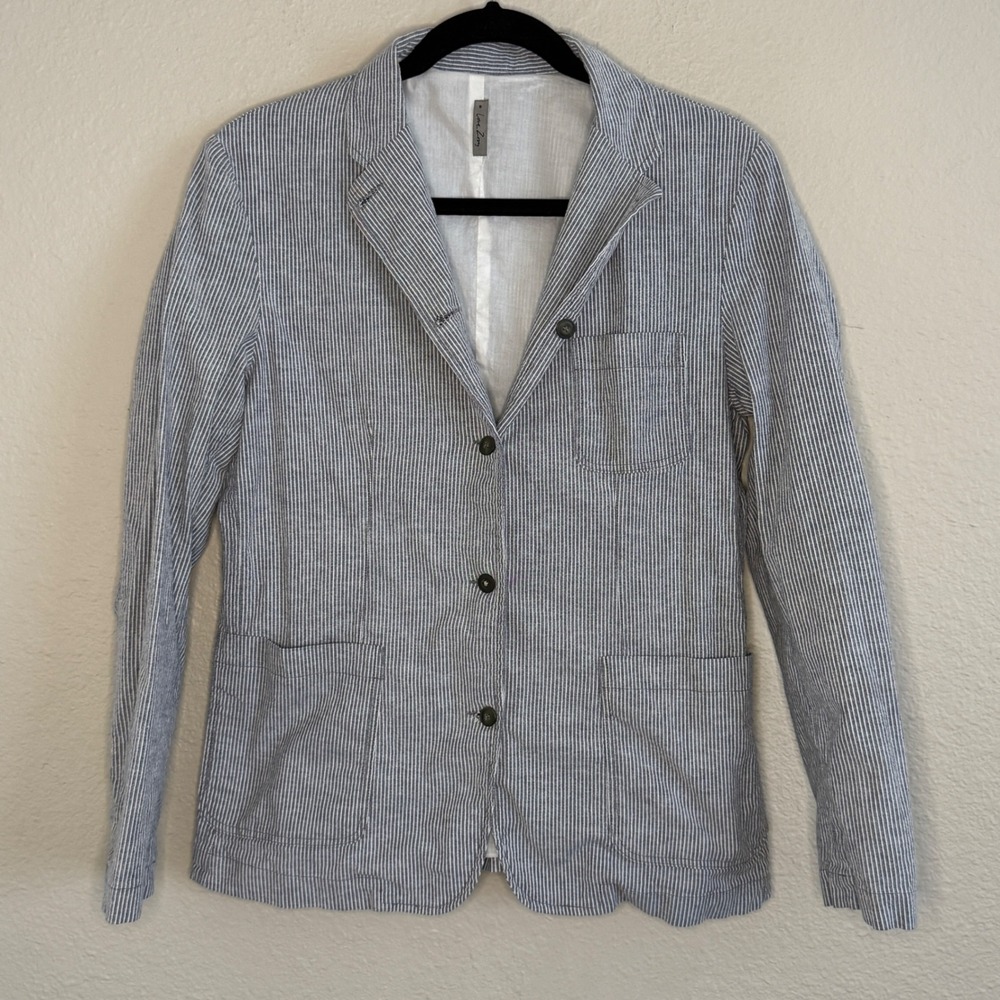 Womens Small Striped Preppy Fisherman Cotton Blazer Nautical Coastal Euro Summer